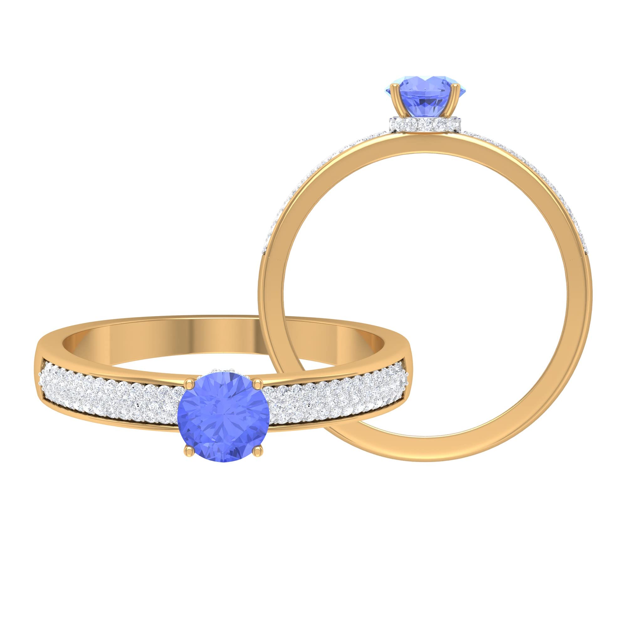 0.75 CT Tanzanite and Diamond Ring - 5 MM Round Cut Tanzanite Engagement Ring in 14K Solid Gold, Elegant Solitaire Tanzanite Ring for Women, Perfect for Proposals, Anniversaries, and Special Occasions