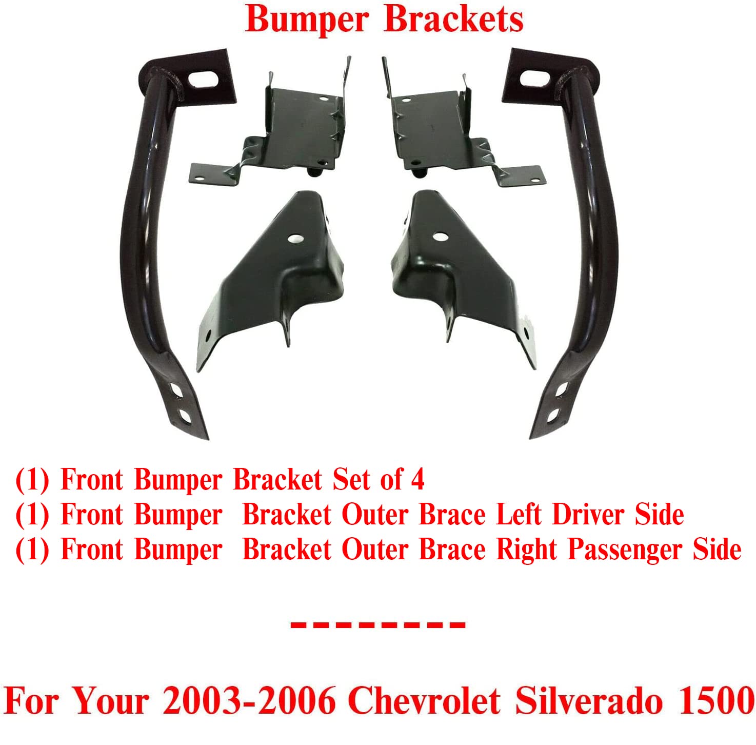 Chevrolet Silverado 1500 2003-2006 Front Bumper Brackets Set - 6-Piece Direct Replacement (Left Driver & Right Passenger Side) - Compatible with Part Numbers 15184117, 15184116, GM1061101, GM1066159, GM1067159 - Perfect for Off-Roading, Daily Driving & Bumper Repair