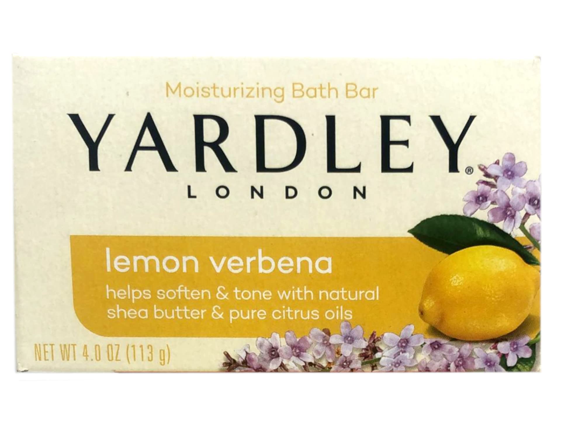 Yardley London Moisturizing Bath Bar Soap with Shea Butter & Pure Citrus Oils - Lemon Verbena Scent for Softening & Toning Skin - 4.0 oz (Pack of 2) - Perfect for Relaxing Baths & Spa Days
