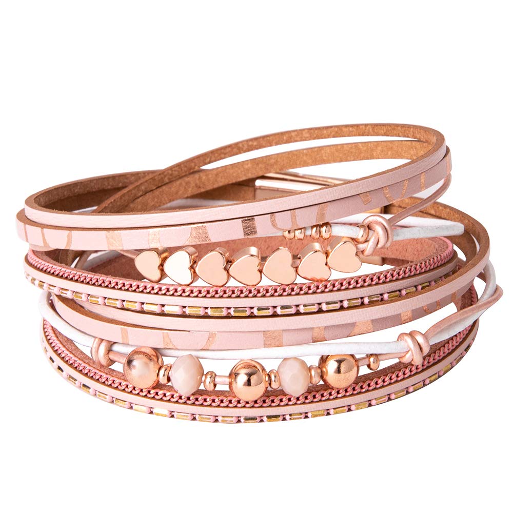 AOTOA Leopard Print Leather Wrap Bracelet for Women - Multilayer Crystal Wide Cuff Bracelet with Magnetic Buckle - Perfect for Casual Wear, Parties & Gifts