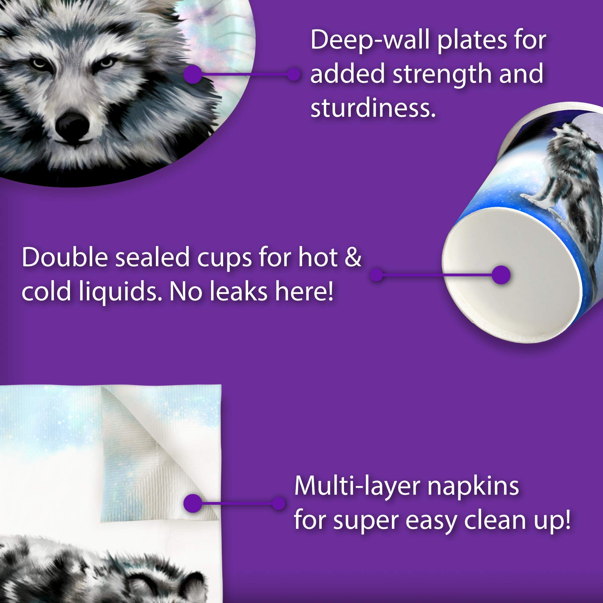 Wolf Themed Birthday Party Supplies Set - 16-Piece Tableware Kit with Plates, Napkins & Cups for Wild Animal Birthday Decorations (Perfect for Kids, Adults & Jungle Theme Parties)