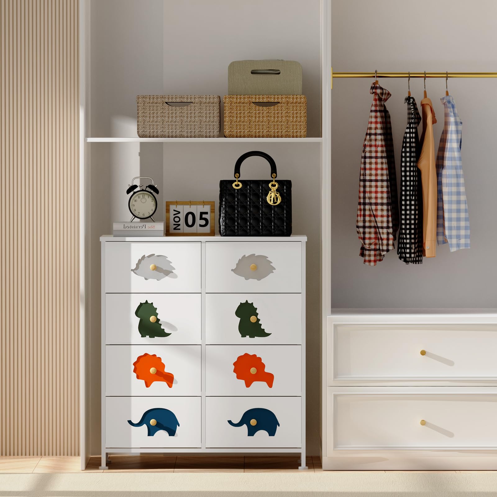 FRAPOW Kids Dresser with 8 Fabric Drawers & Wood Top - Baby Nursery Storage Organizer for Toddler Clothes, Toys & Accessories | Perfect for Bedroom, Living Room, Apartment & Closet Organization