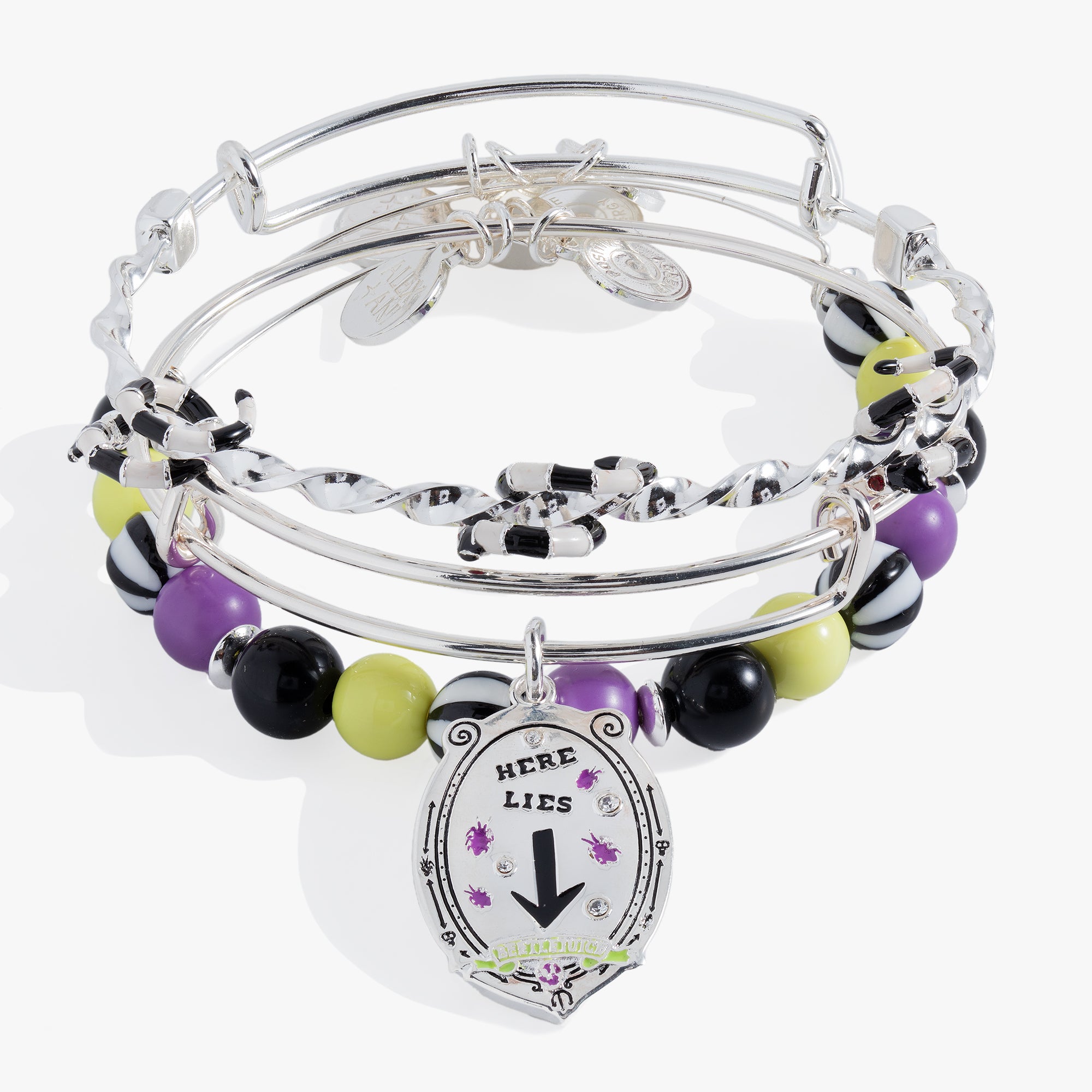 Beetlejuice® Bangle Bracelet Set - 3 Piece Gothic Jewelry for Women, Halloween Accessories, Cosplay & Movie Theme Party Outfits