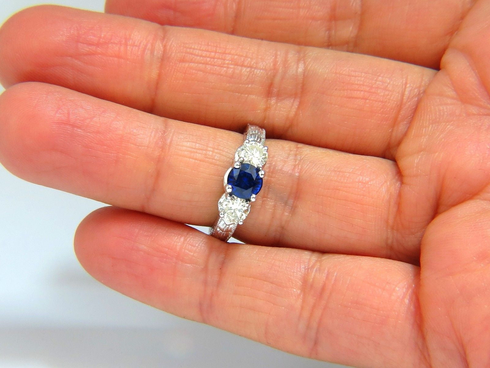2.14ct Natural Blue Sapphire & Diamond Ring in 14K Gold - Classic Edwardian Deco Style for Weddings, Engagements & Special Occasions