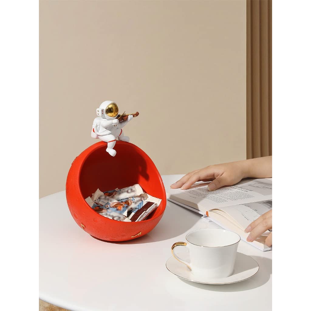 KAMWD Astronaut Figurine Key Holder & Decorative Bowl - Modern Resin Jewelry Tray for Entryway Table, Candy Storage, and Home Decor | Perfect for Organizing Small Items, Jewelry Display, and Gift Giving (Red)