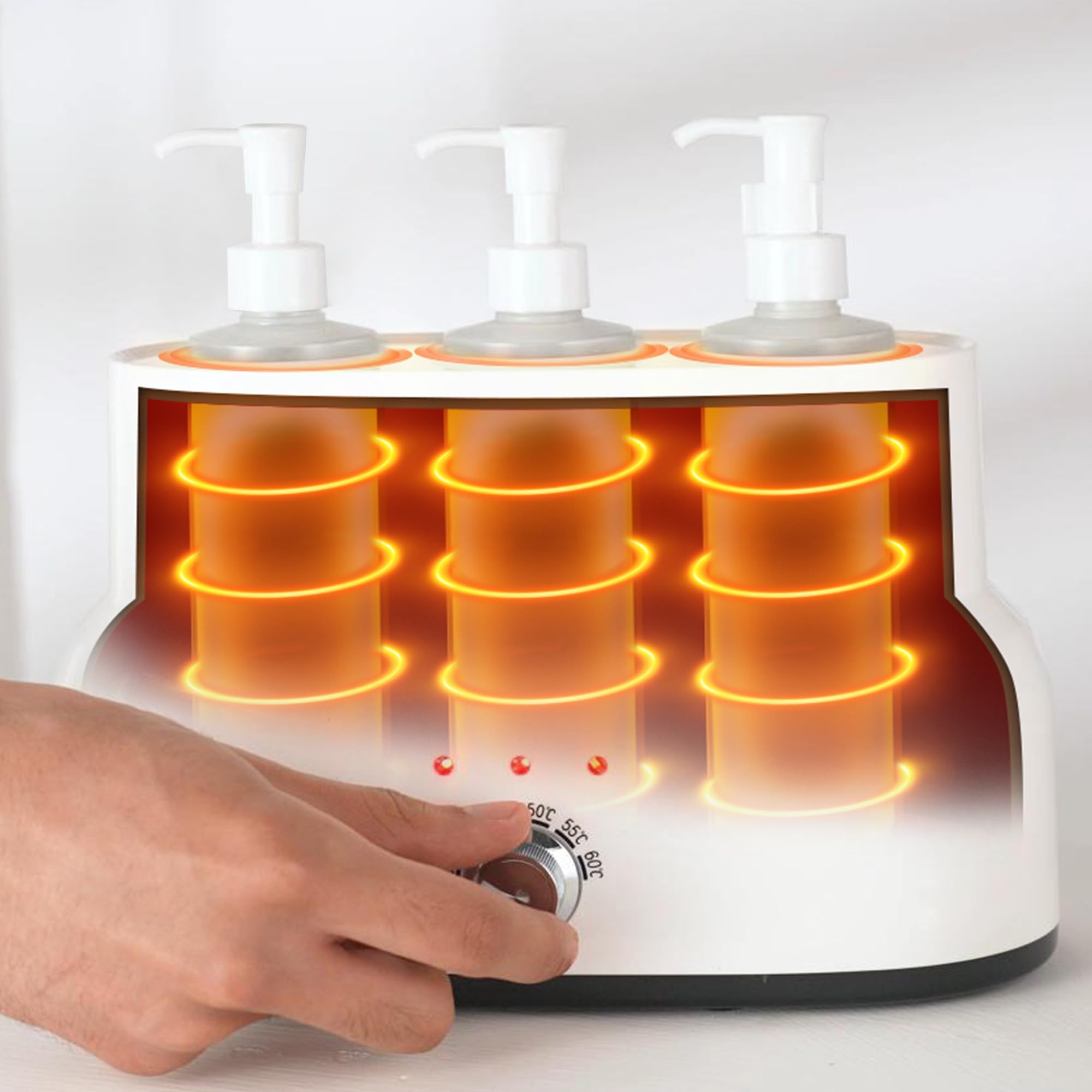 Automatic 3-Bottle Massage Oil Warmer Heater with Patented Technology - Professional Salon & SPA Body Therapy Equipment for Relaxation - Perfect for Massage Therapists, Home Use, and Wellness Centers (White)