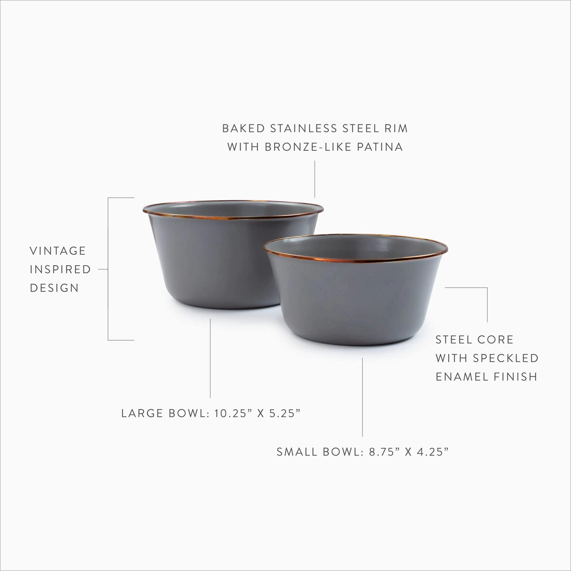 Barebones Enamel Mixing Bowl Set - 3-Piece Stainless Steel Mixing Bowls for Baking, Salad, Serving & Camping - Durable Kitchen & Outdoor Dishes (Slate Gray) - Perfect for Home Cooking, Picnics & Camping Trips