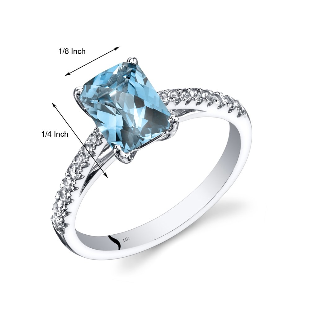 14K White Gold Swiss Blue Topaz & White Topaz Solitaire Ring for Women - Genuine 1.75ct Radiant Cut 8x6mm Birthstone Jewelry (Sizes 5-9) | Elegant Gift for Anniversary, Birthday & Special Occasions