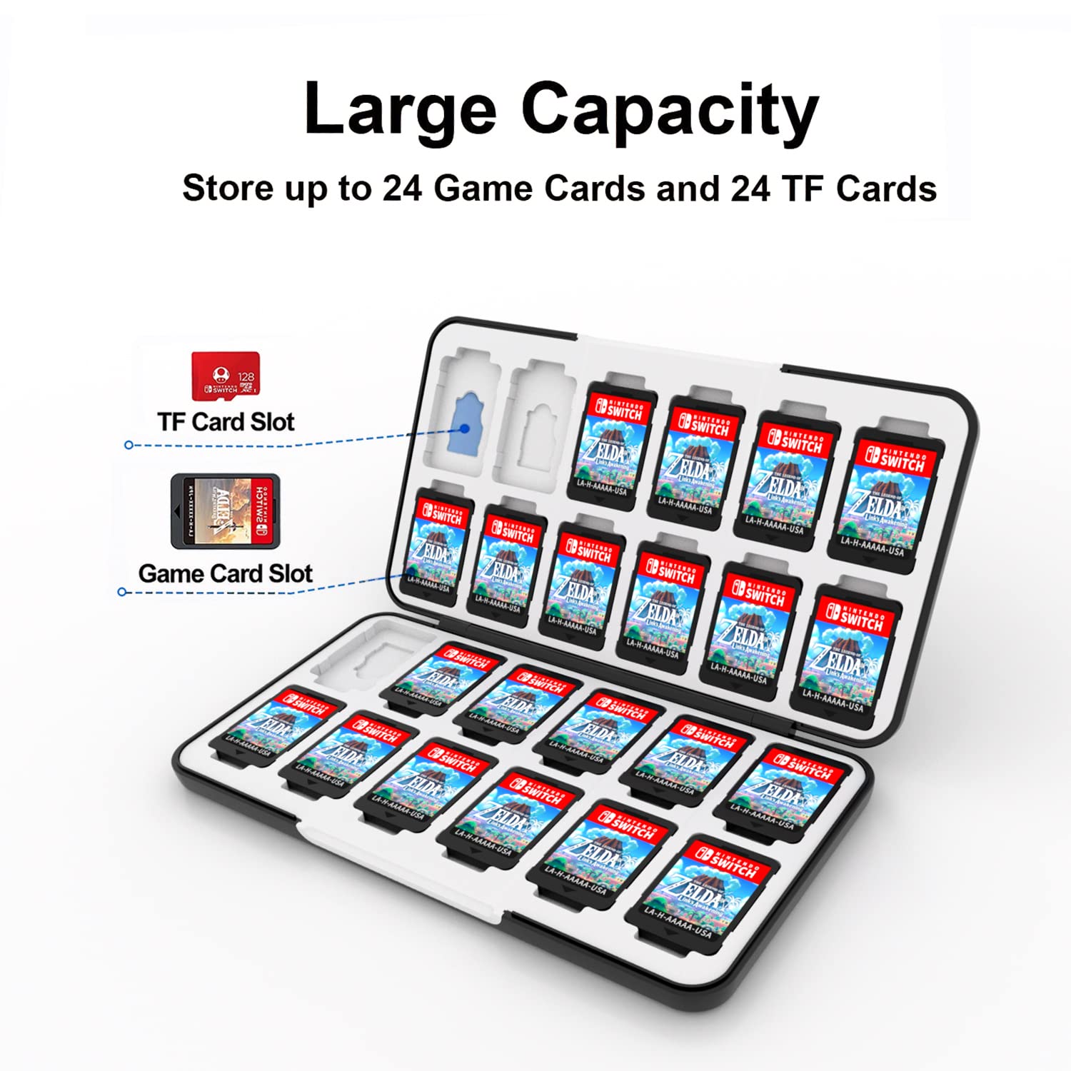 Nintendo Switch Game Card Case - 24 Slots Storage Holder for Switch & Switch OLED Games & Micro SD Cards | Soft Lined Interior with Magnetic Closure | Portable Travel Organizer for Gamers
