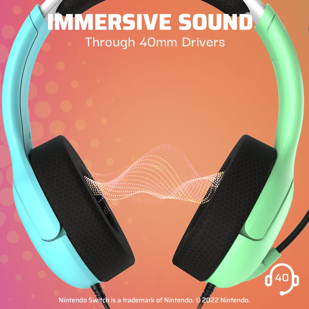 PDP Gaming LVL40 Stereo Headset with Microphone for Nintendo Switch/Switch Lite/OLED - Wired Noise Cancelling Mic, Lightweight Comfortable On-Ear Headphones (Animal Crossing Blue & Green) - Perfect for Gaming, Streaming & Online Classes