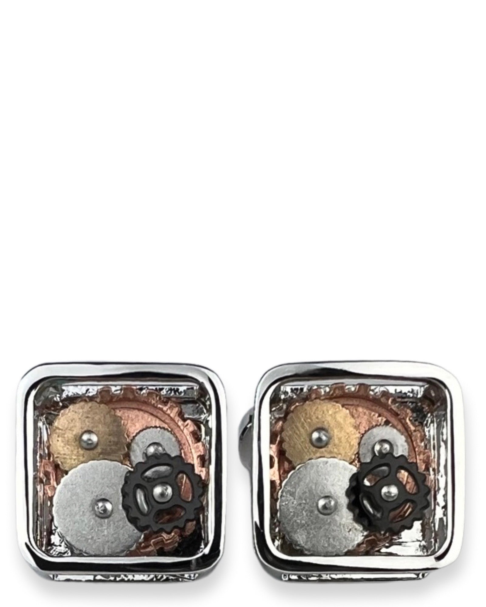 DÉCLIC Gear Square Cufflinks for Men - Sterling Silver Dress Shirt Accessories - Perfect for Weddings, Business Meetings & Formal Events