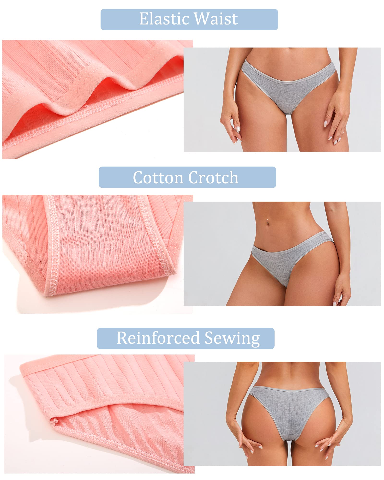 FINETOO 9 Pack Women's Cotton Underwear - Sexy Low Rise Ribbed Hipster Panties, Breathable Soft Bikini Briefs, Cheeky Underwear for Women Sizes S-XXXL | Perfect for Daily Wear, Lounge, Workout & Travel