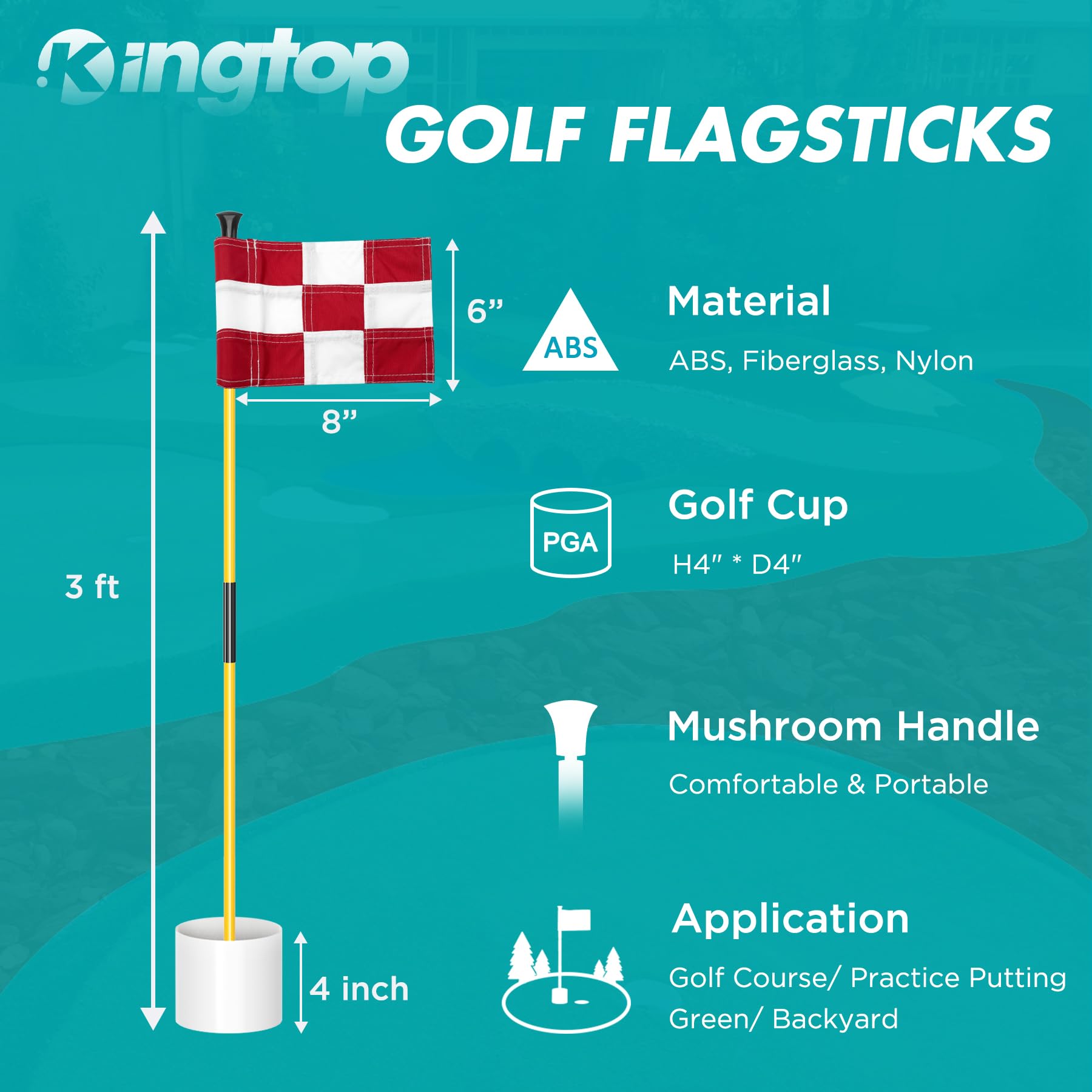 KINGTOP 3ft Mini Golf Flagstick - Double-Sided Numbered Putting Green Flag for Yard Practice | Portable 2-Section Golf Pin Flag & Hole Cup Set | Perfect for Backyard Training, Indoor Putting & Golf Gifts