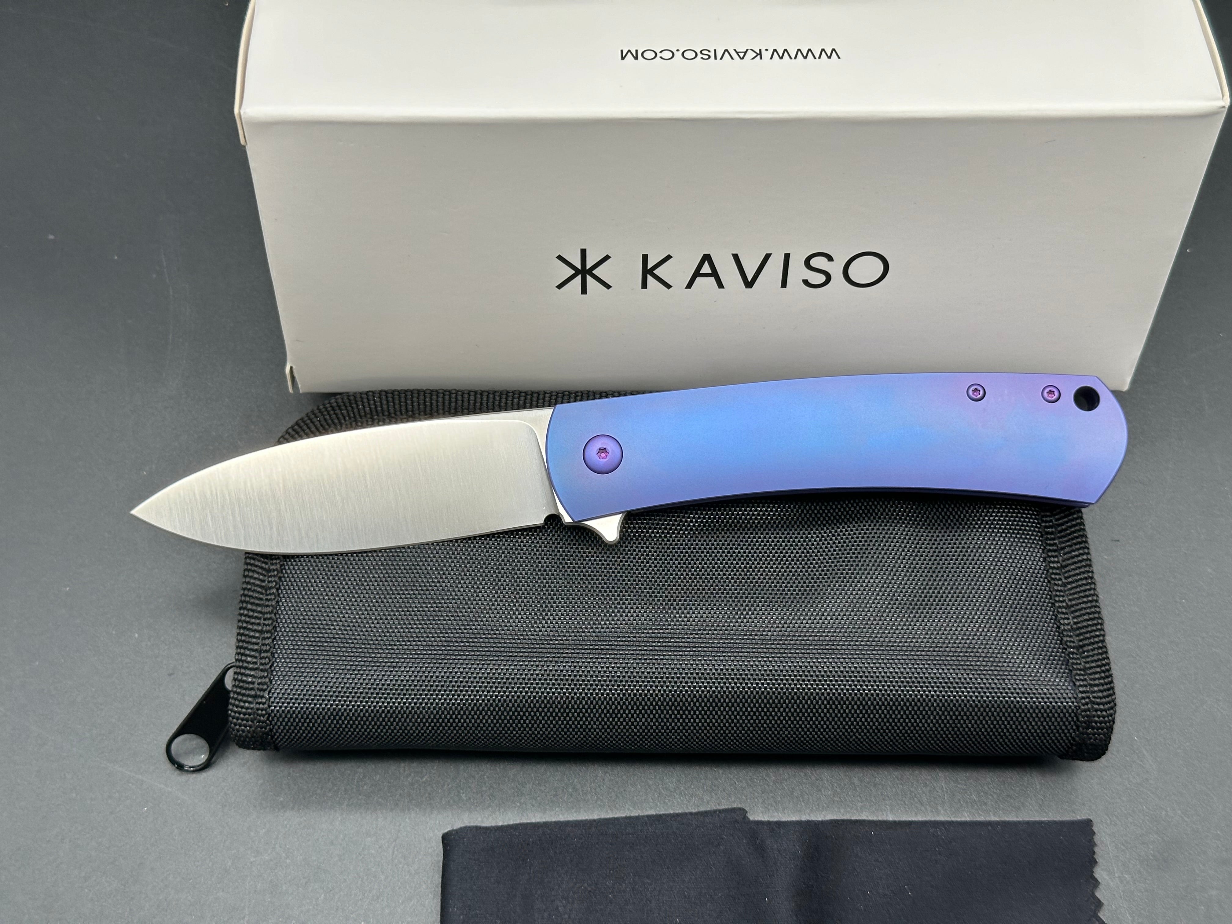 Premium Kaviso Laconico Folding Knife - Purple Titanium Handle & S35VN Steel Blade for Outdoor Camping, Hiking, and Survival Gear