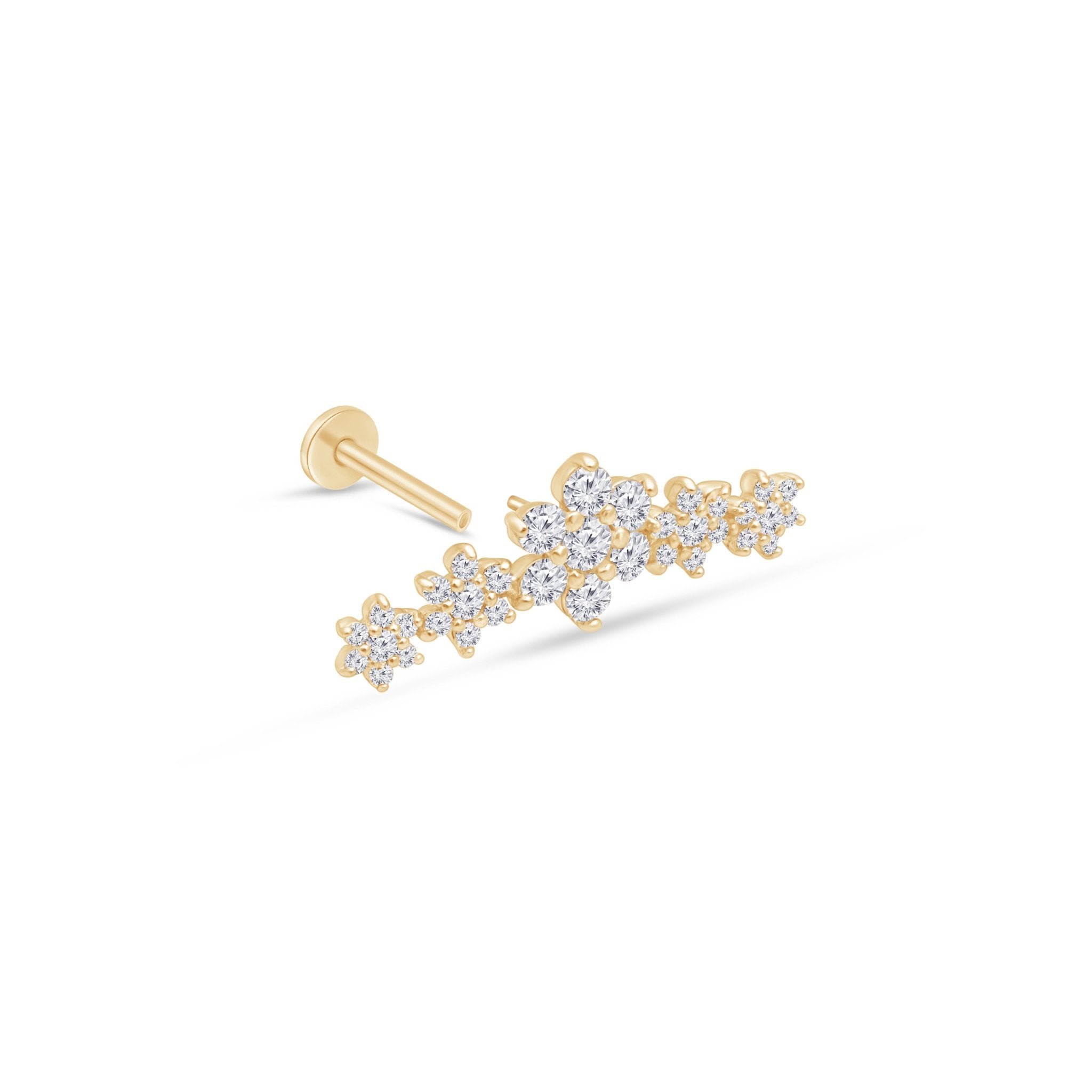 14K Yellow Gold Five Flower Diamond Stud Earrings - Dainty Floral Flat Back Ear Studs for Women, Perfect for Weddings, Parties & Everyday Wear