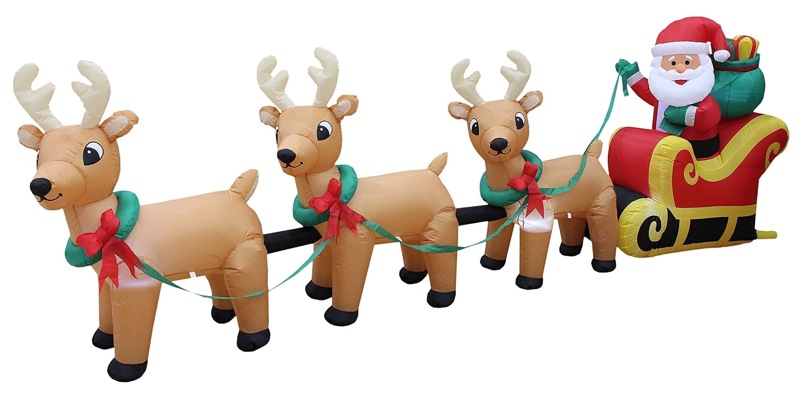 12ft Inflatable Santa Claus on Sleigh with 3 Reindeer & 5ft LED Snowman Campfire Marshmallows - Christmas Party Decorations Bundle for Outdoor Yard, Lawn, and Holiday Festive Decor