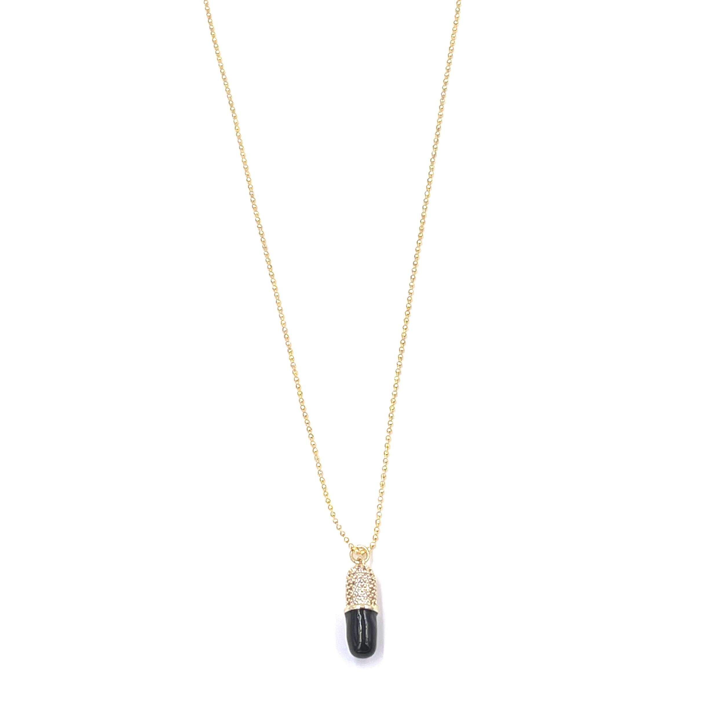 Ashley Gold Stainless Steel Gold Plated CZ Enamel Chill Pill Necklace - Trendy Dainty Pendant for Women - Perfect for Everyday Wear, Gifts & Stress Relief