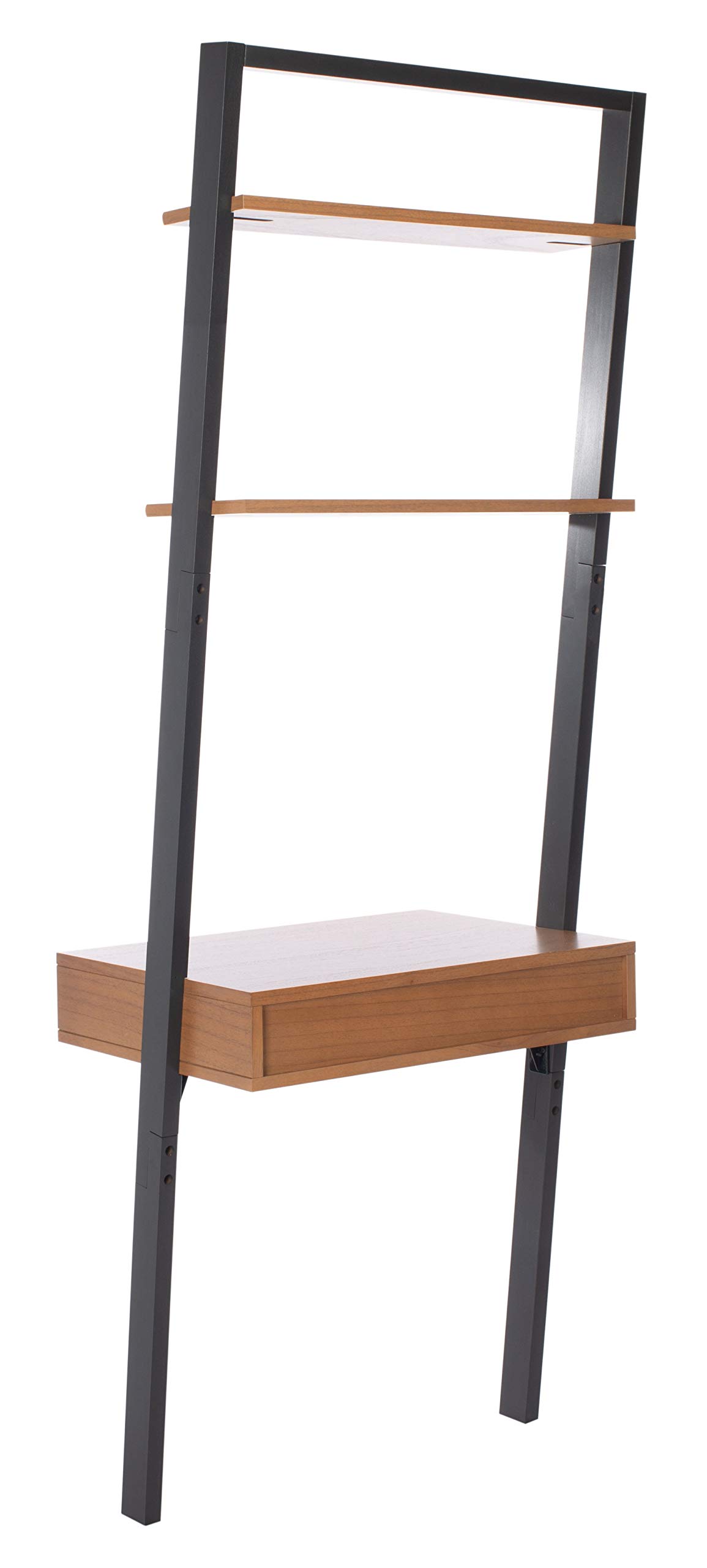 SAFAVIEH Home Collection Kamy Natural and Charcoal 2-Shelf Leaning Desk - Modern Wooden Ladder Shelf for Home Office, Living Room & Bedroom Storage