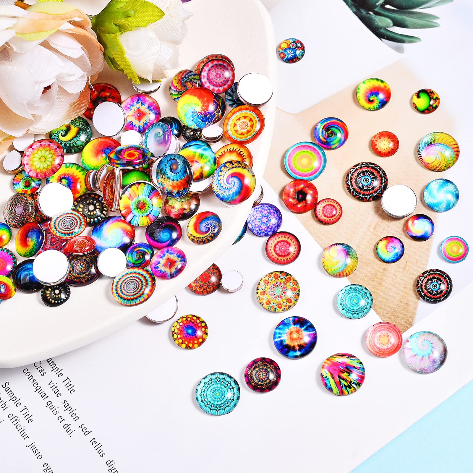 BEEFLYING 280pcs Kaleidoscope Glass Cabochons - Half Round & Floral Flatback Dome Cabochons for DIY Jewelry Making - Perfect for Necklaces, Bracelets, and Craft Projects
