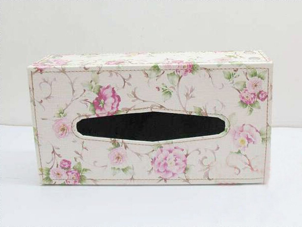 European Style PU Leather Feather Tissue Box Cover - Elegant Rose Design Rectangular Napkin Holder for Living Room, Bedroom & Bathroom Decor
