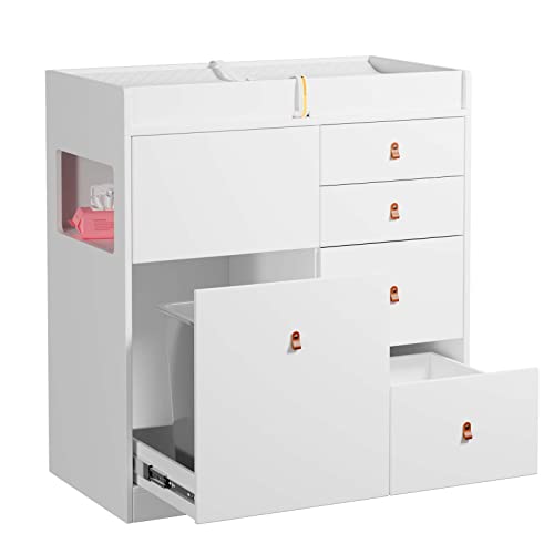 BANIROMAY Baby Changing Table Dresser with 3 Drawers, Waterproof Changing Pad & Safety Belt - Nursery Storage Dresser with Hidden Laundry Basket for Newborns & Infants | Perfect for Baby Rooms, Daycare Centers & Nursery Organization