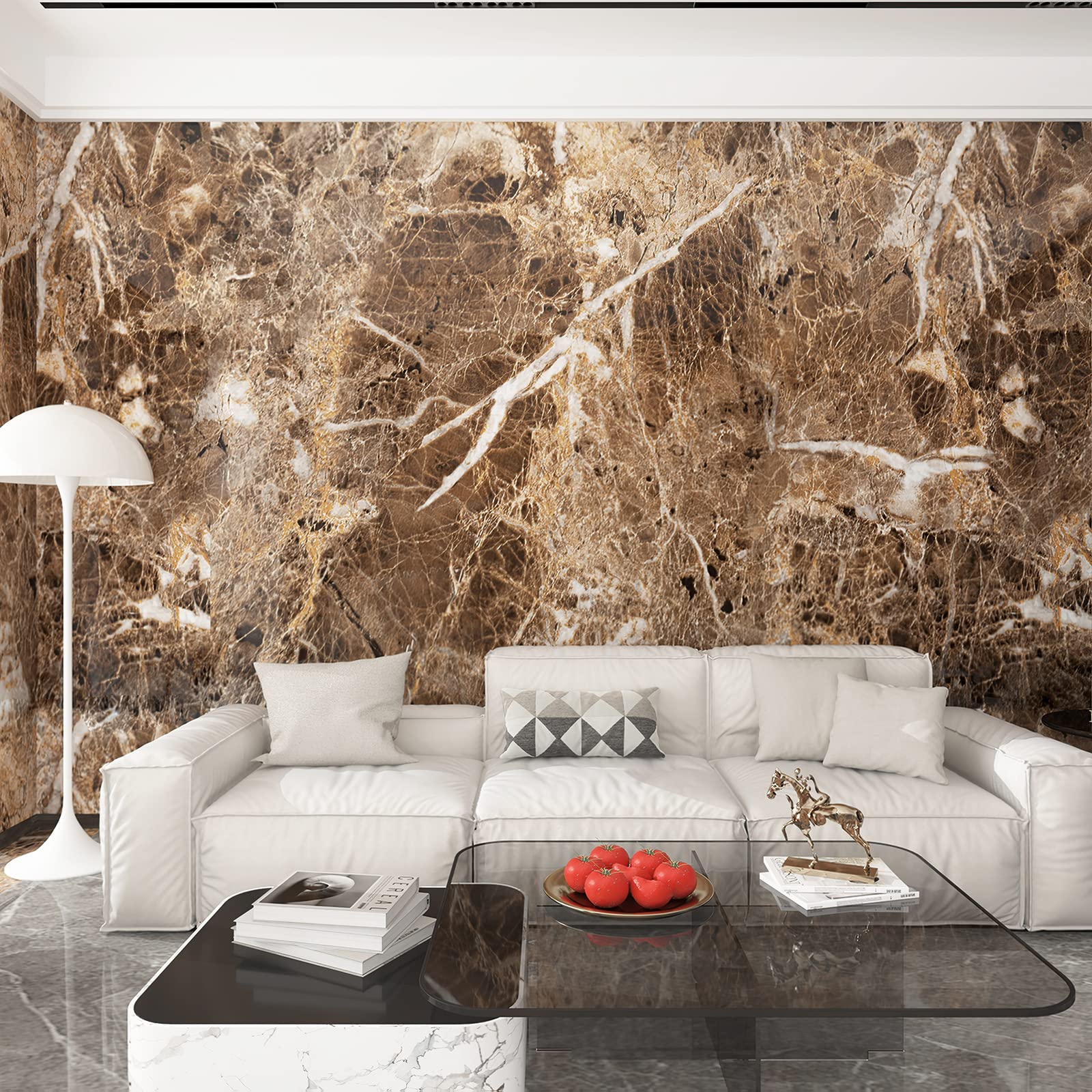 JSEVEM 24×197 Inch Extra Thick Peel and Stick Marble Wallpaper - Waterproof Brown White Faux Granite Vinyl Contact Paper for Kitchen Backsplash, Bathroom Countertops, Bedroom Walls & DIY Home Decor