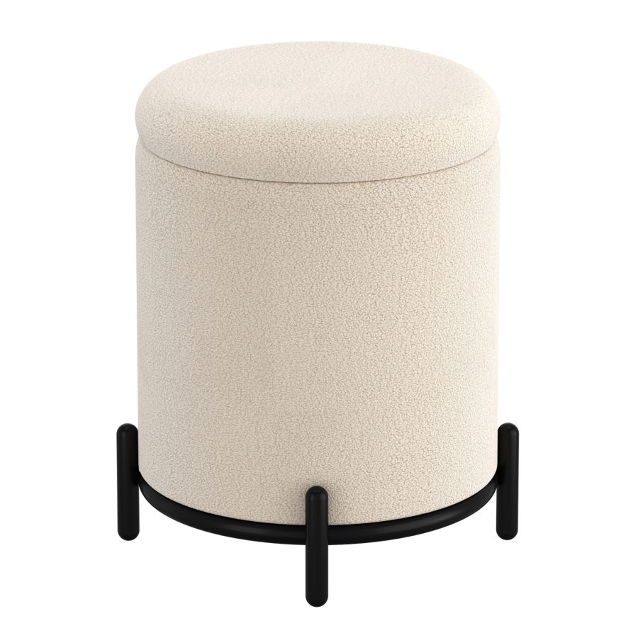 Cream Boucle Castor Storage Ottoman - Stylish Footrest, Seat & Hidden Storage for Living Room, Bedroom & Nursery