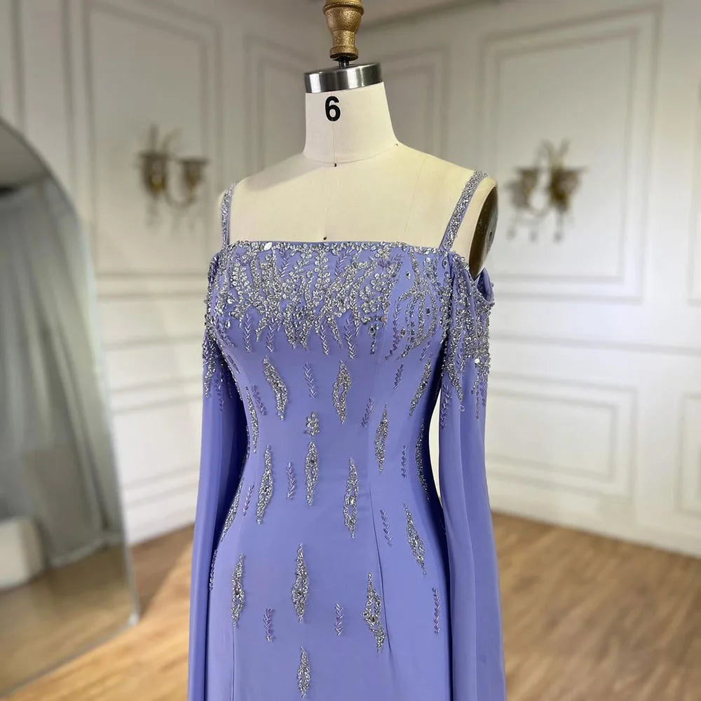 Elegant Lilac Mermaid Evening Dress with Cape Sleeves - Luxury Wedding Party Gown LA72407 for Prom, Bridal Shower & Formal Events