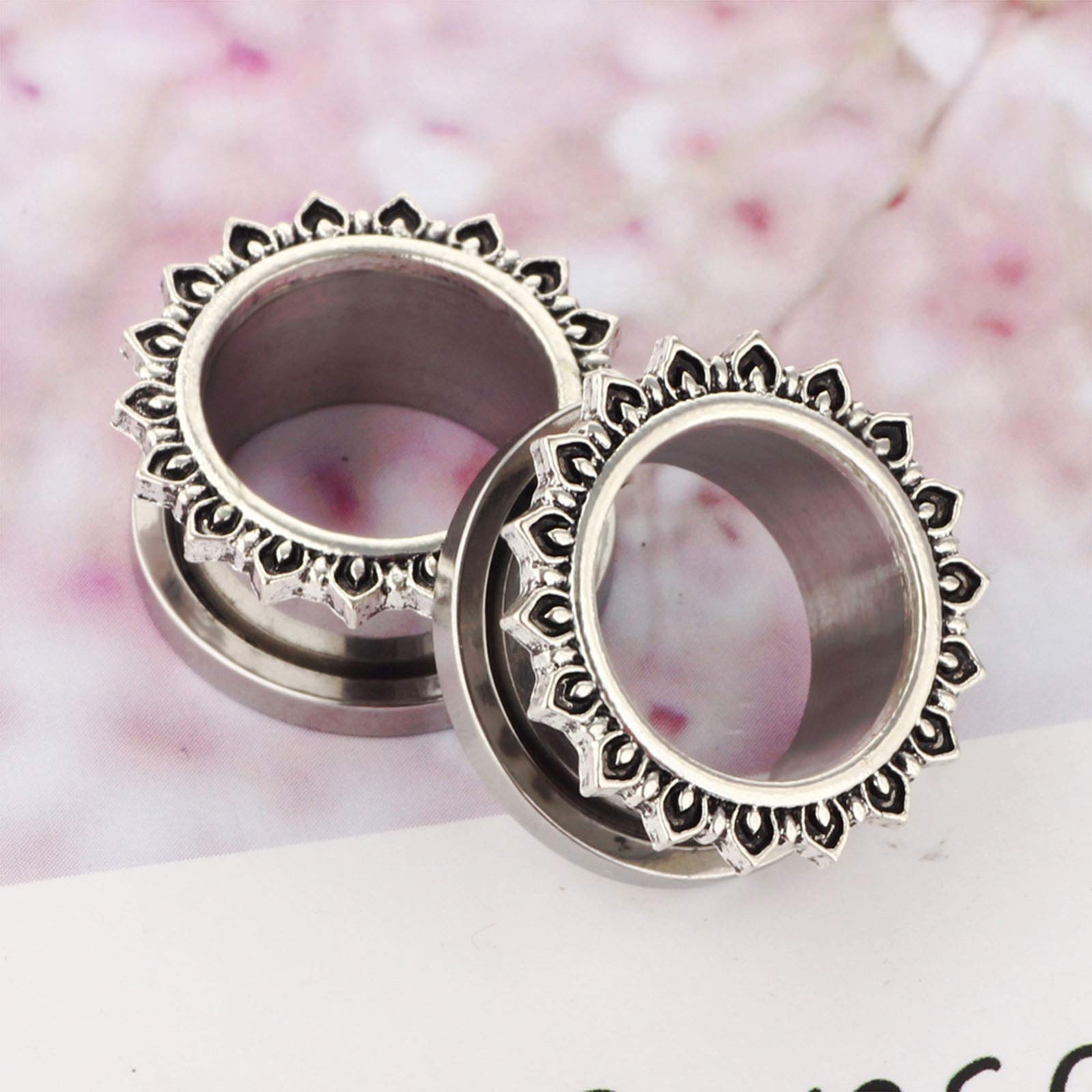 2 Packs Stainless Steel Double Flared Flesh Tunnel Ear Plugs with Screwdriver - Classic External Thread Ear Expanders for Stretching & Body Piercing - Perfect for Gauges, Alternative Fashion & Self-Expression