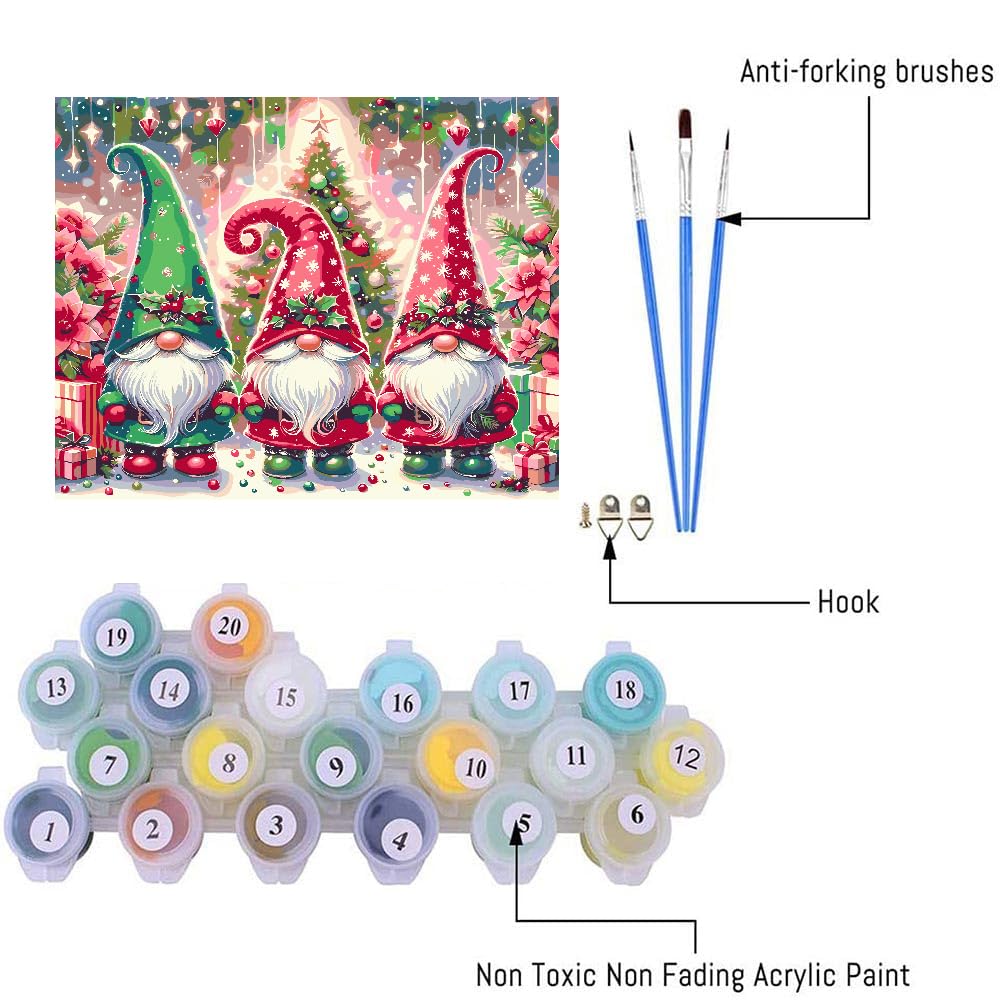Christmas Paint by Numbers Kit for Adults - DIY Gnome Acrylic Oil Painting on 20x16 Inch Canvas - Beginner Friendly Art Set for Home Decor & Holiday Gifts | Perfect for Relaxation, Stress Relief & Creative Christmas Activities