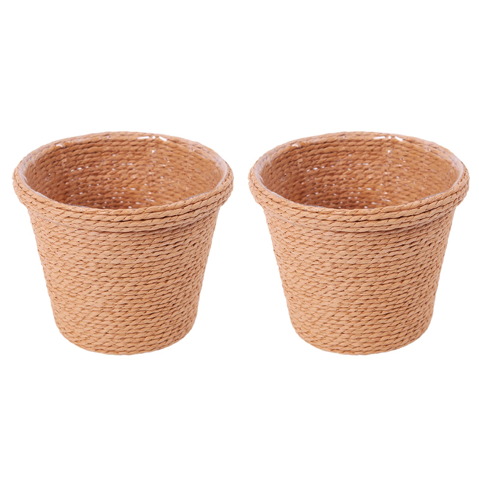 2Pcs Handwoven Rattan Waste Basket with Liner - Round Yellow Storage Bin for Bathroom, Bedroom, Laundry & Kitchen | Eco-Friendly Home Organization & Trash Can Solution