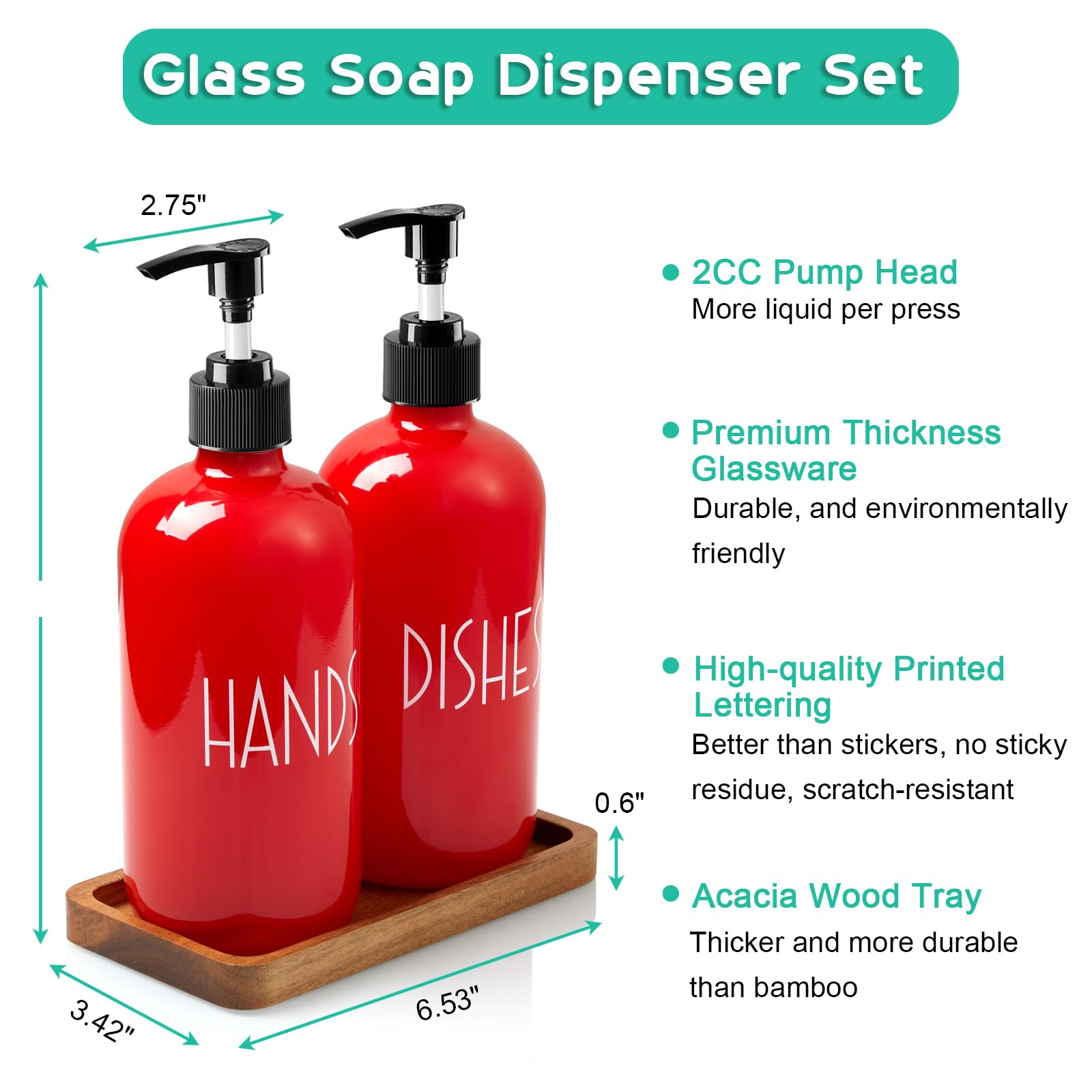 ALELION 16 OZ Glass Soap Dispenser with Pump & Acacia Wood Tray - Elegant Hand Soap Dispenser Set for Kitchen and Bathroom - Perfect for Dish Soap, Liquid Hand Soap, and Decorative Home Accessories
