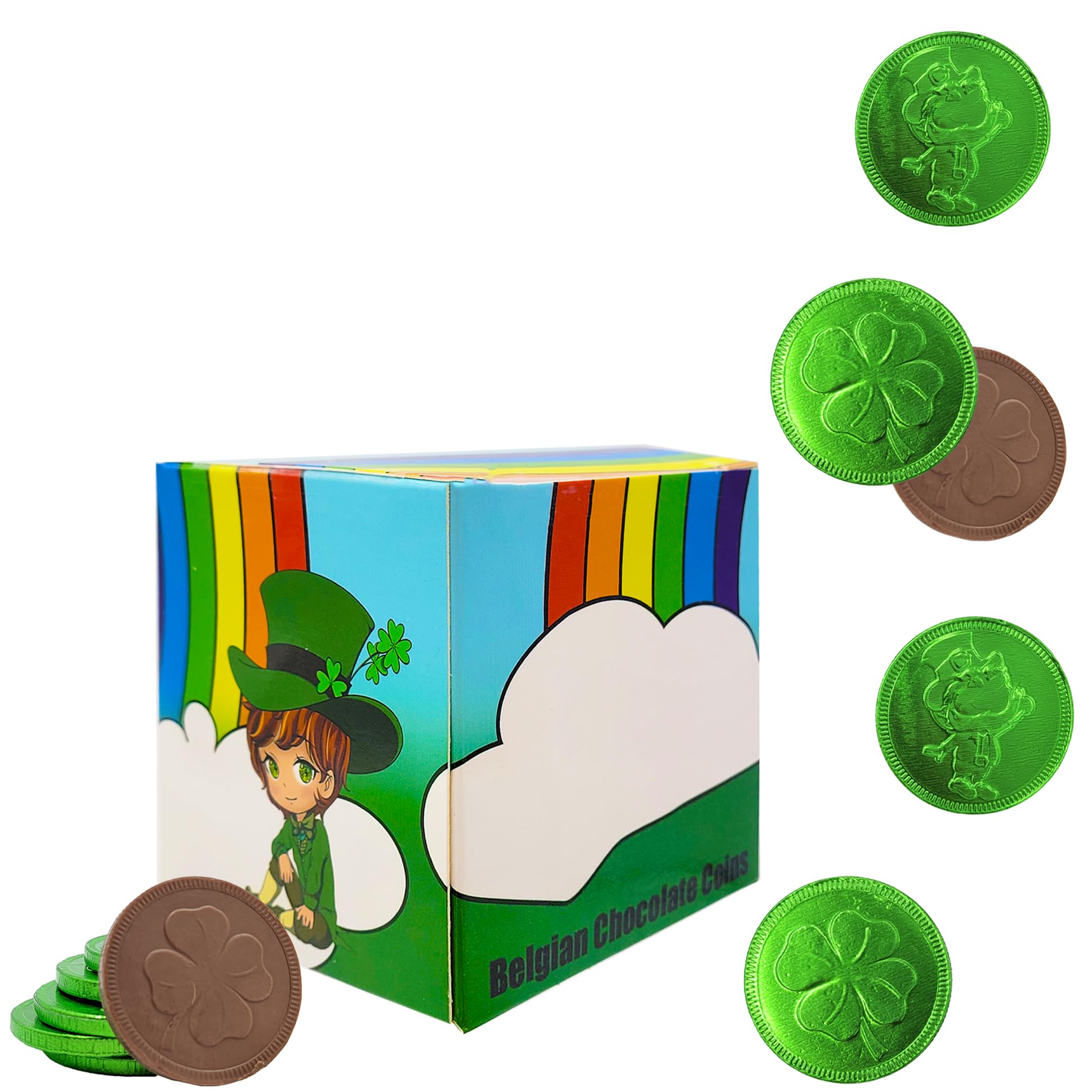 Premium Belgian Nut-Free Milk Chocolate Shamrock Coins - Half-Pound Saint Patrick's Day Treat (40 Kosher Green Coins) - Perfect for Party Favors, Gift Baskets & Irish-Themed Celebrations