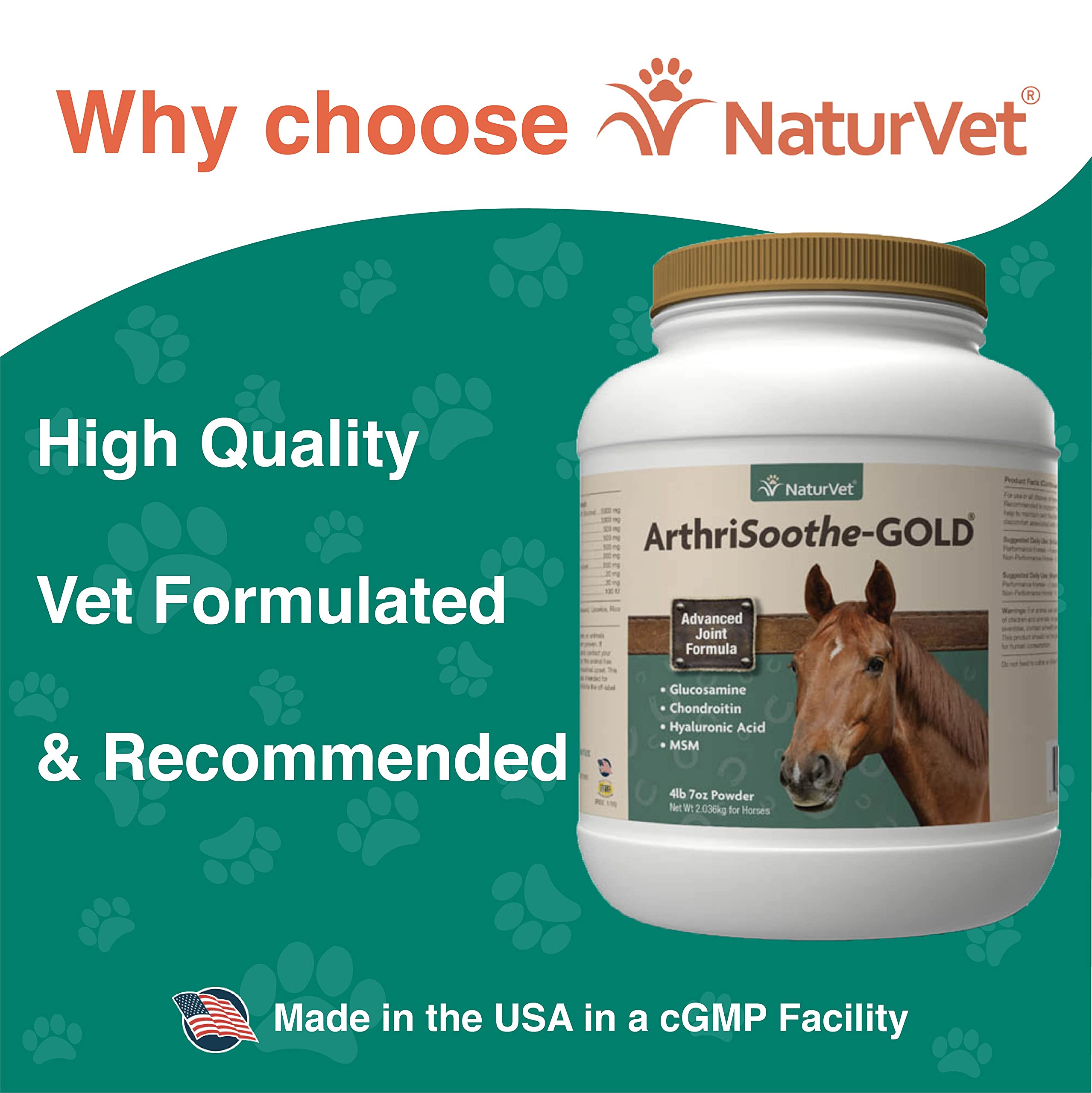 NaturVet ArthriSoothe Gold Advanced Joint Supplement Powder for Horses - Supports Healthy Joint Function with Glucosamine, MSM, Chondroitin & Hyaluronic Acid - 120 Day Supply - Ideal for Senior Horses & Active Equine Athletes
