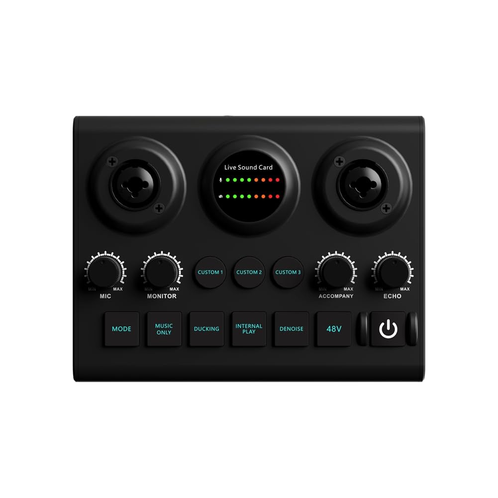 Professional USB Microphone Sound Card - Portable Live Streaming Audio Interface for Singing, Podcasting & Instruments (Ideal for Karaoke, Gaming & Recording Studios)