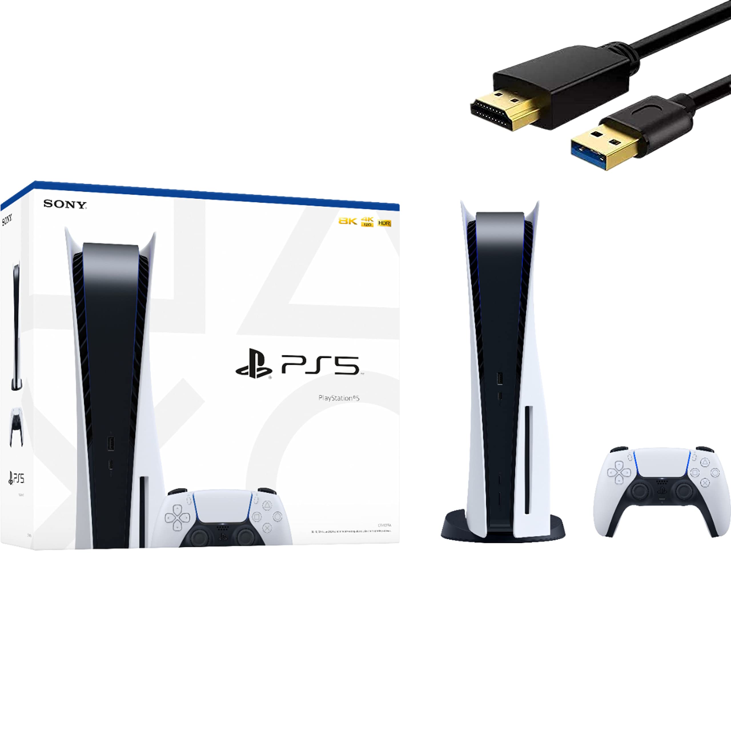 PlayStation 5 Disc Edition 825GB Gaming Console with Wireless Controller - AMD Ryzen Zen 2 8-Core CPU, 16GB GDDR6 RAM, 120FPS 4K Gaming - Includes HDMI Cable for Ultimate Home Entertainment & Next-Gen Gaming Experience