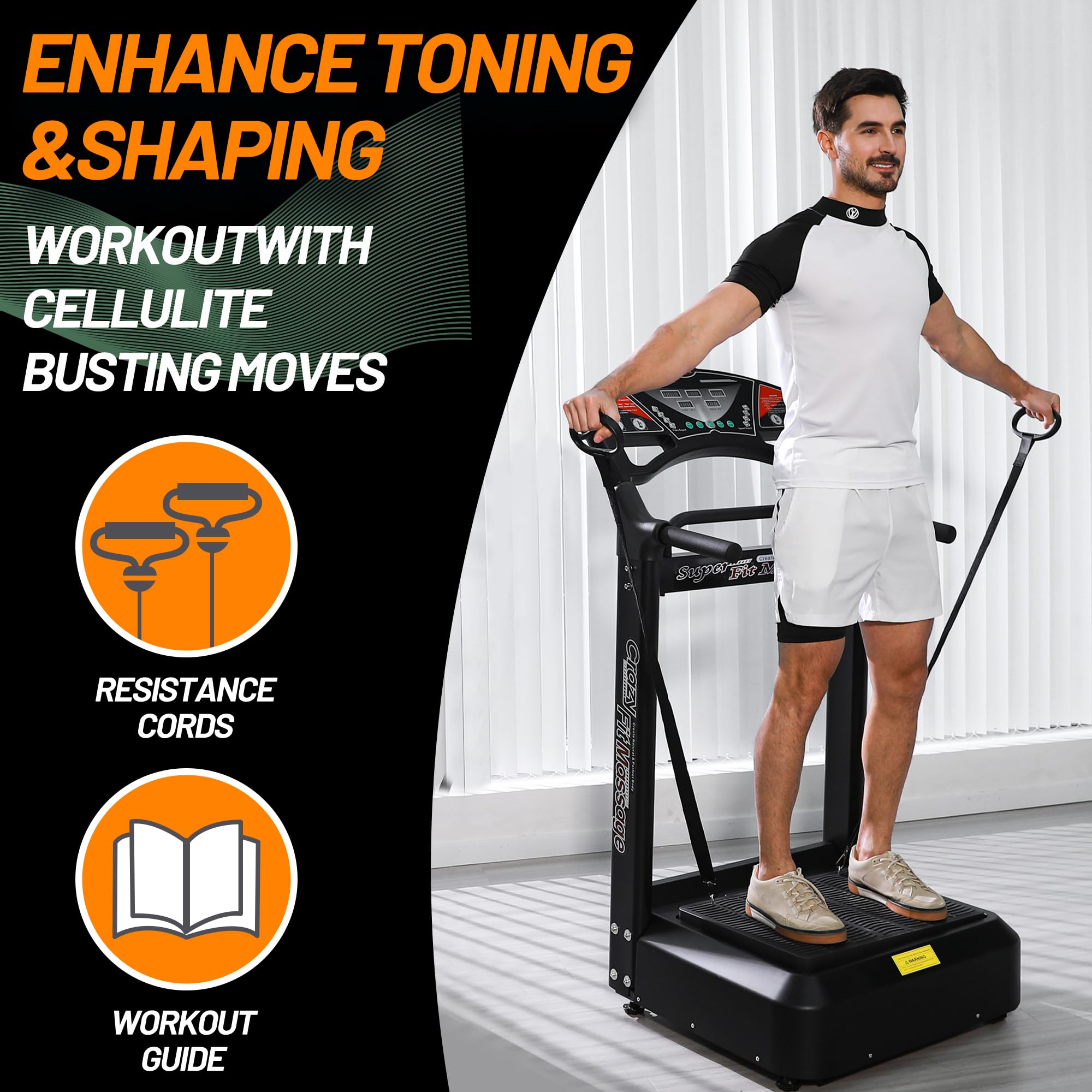Whole Body Vibration Platform Machine - Home Gym Fitness Equipment with Vibrating Pull Bands for Aerobic Training, Weight Loss & Toning | Perfect for Home Workouts, Family Exercise & Body Shaping