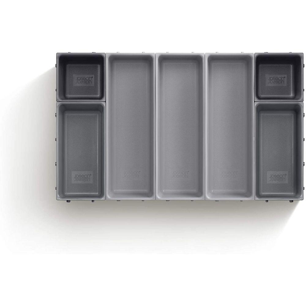 Joseph Joseph Blox 7-Piece Drawer Organizer Set - Space-Saving Kitchen & Bathroom Storage Solution for Utensils, Makeup & Office Supplies (Grey)