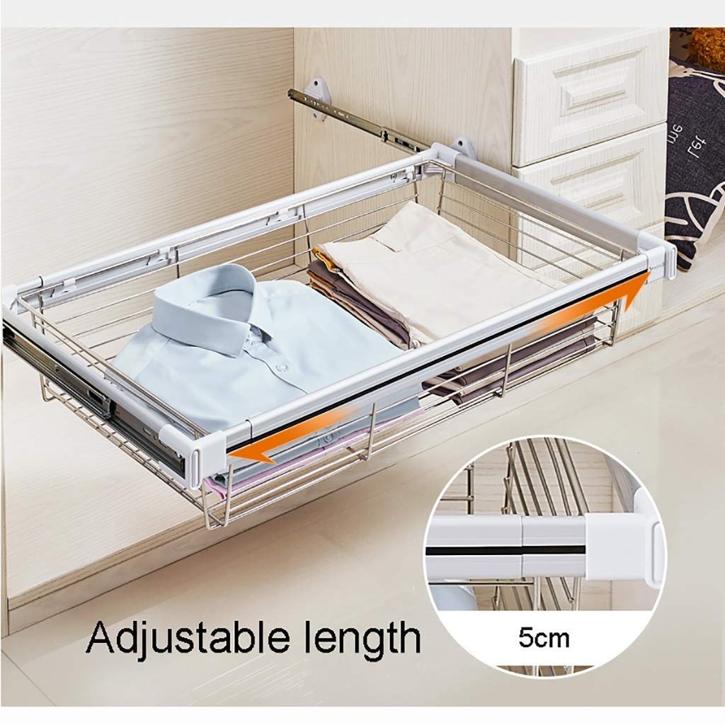 Expandable Pull Out Storage Wire Basket - Adjustable Wardrobe Organizer & Telescopic Coat Drawer for Kitchen, Closet (41.4×45.6×27.2cm) - Perfect for Pantry, Cabinet & Bedroom Storage Solutions