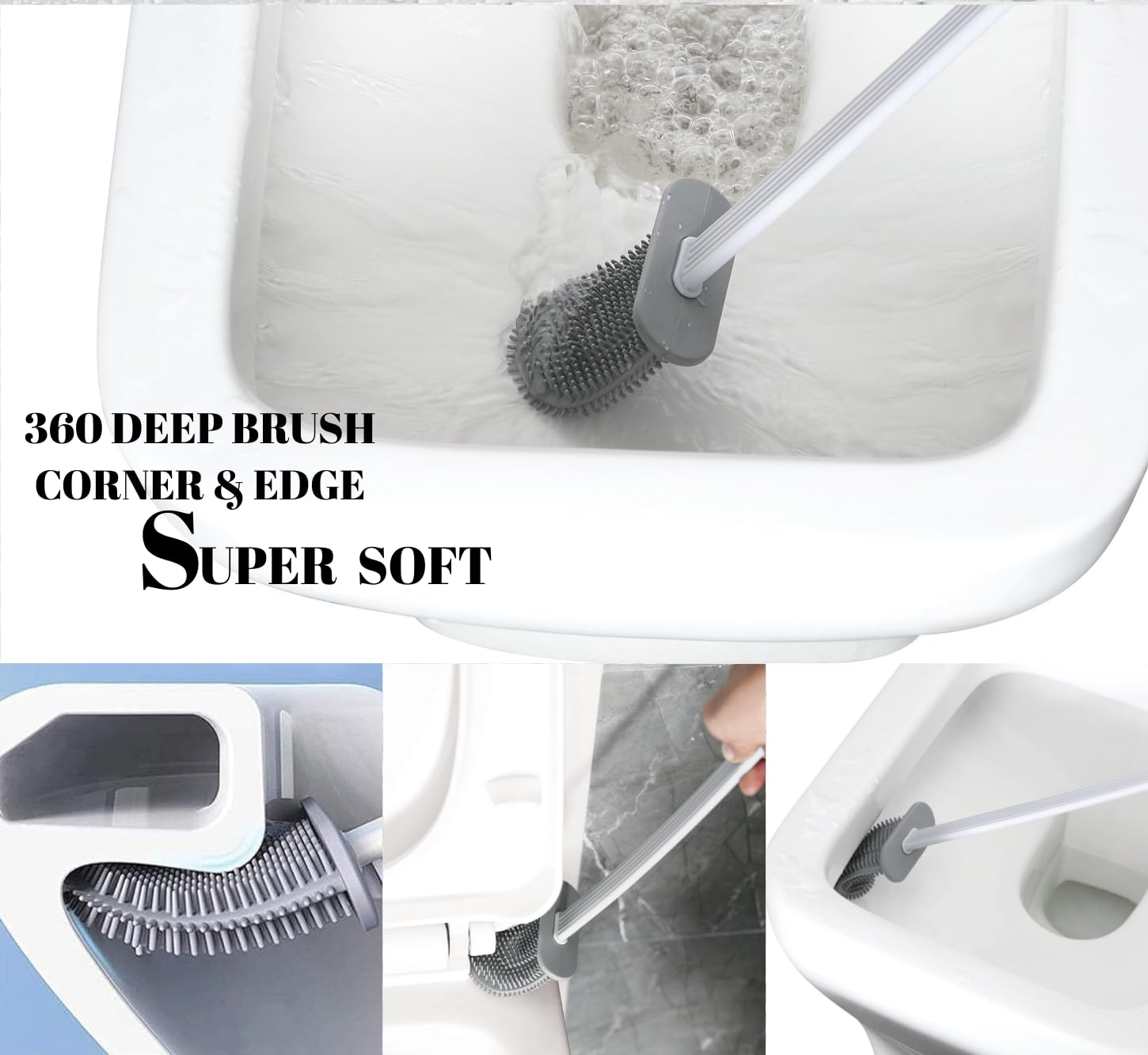 Liza Silicone Toilet Brush Set - Anti-Drip, No-Slip Long Handle Bathroom Cleaning Tool for Toilet Bowl (Black) - Perfect for Home, Hotel & RV Sanitation