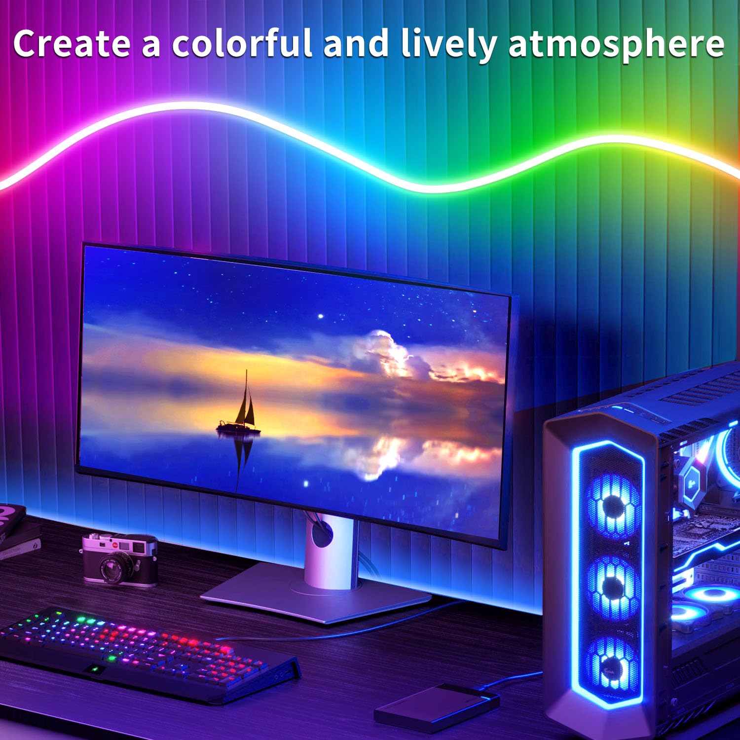 16.4ft RGB 24V LED Neon Lights with Remote & APP Control, IP65 Waterproof Flexible Neon Rope Lights for Bedroom, Living Room, Outdoor Decor - Perfect for Parties, Weddings, and Home Lighting