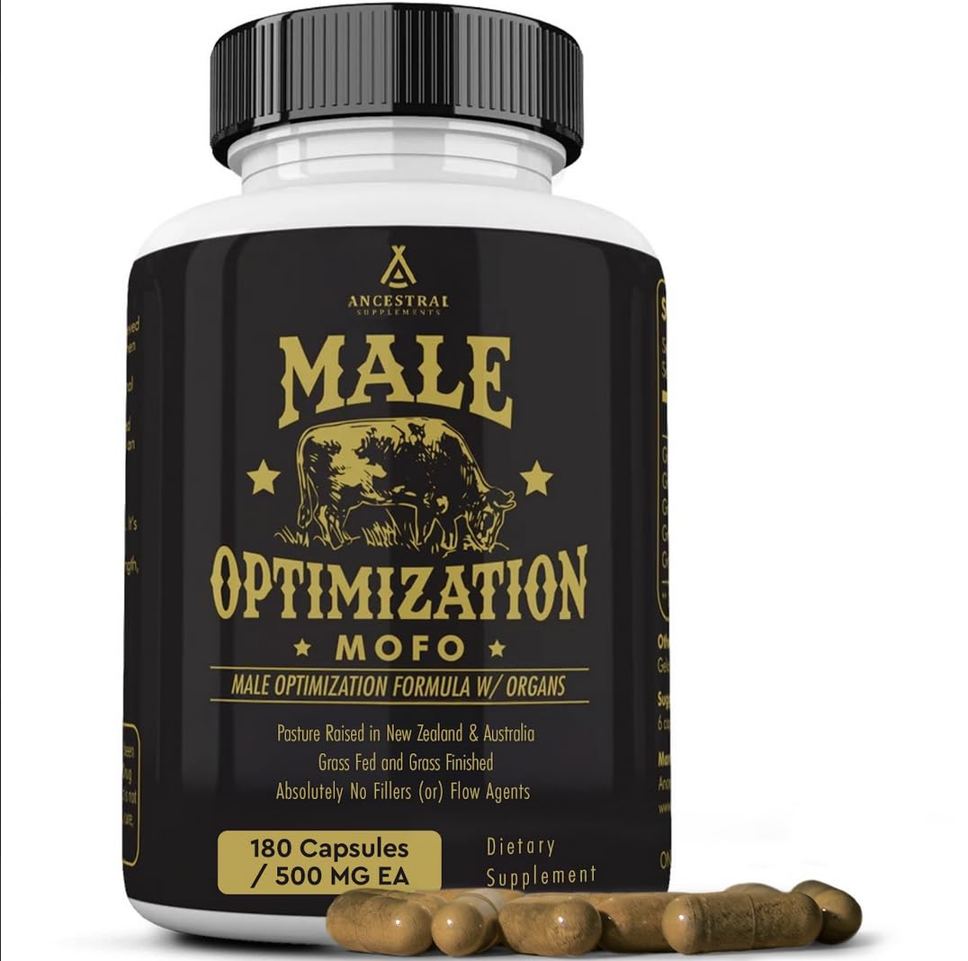 Ancestral Supplements Mofo - Natural Testosterone & Energy Booster for Men - Grass Fed Beef Liver Organ Supplement - Non-GMO, No Fillers - 180 Capsules - Supports Men's Health, Vitality & Workout Performance
