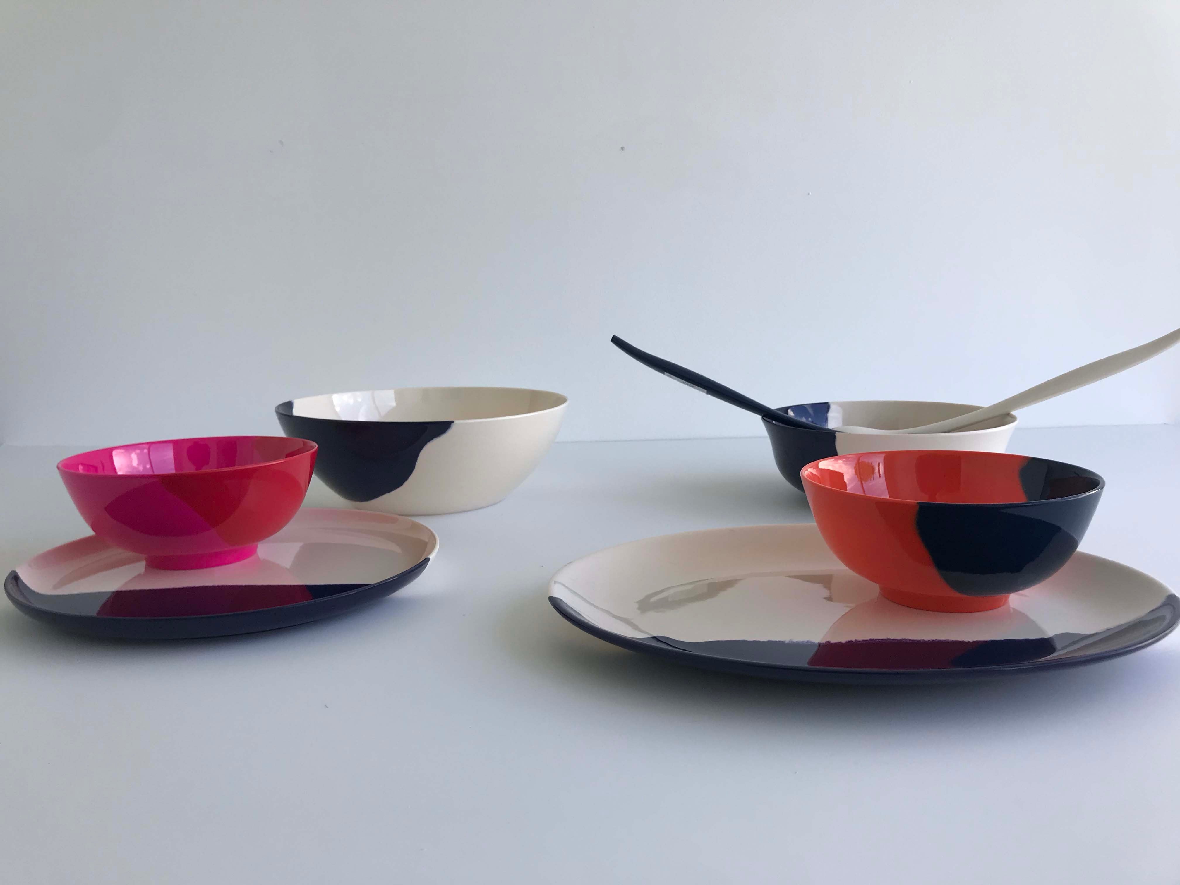 Premium 1/2 & 1/2 Melamine Bowls Set of 4 - Ivory & Navy Color Mix - Durable Dishwasher Safe Dinnerware by Thomas Fuchs Creative - Perfect for Outdoor Dining, Picnics & Party Serving