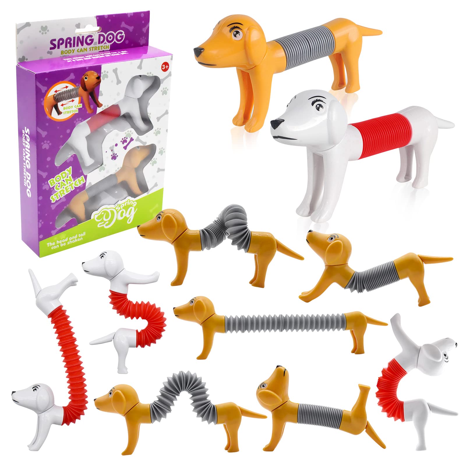 2 Pack Pop Tubes Sensory Toys for Toddlers & Kids Ages 3-12 - Flexible Fidget Dog Toys with Popping Sound, Stress Relief & Anxiety Toys for Children - Perfect for Classroom, Travel, and Autism Sensory Play