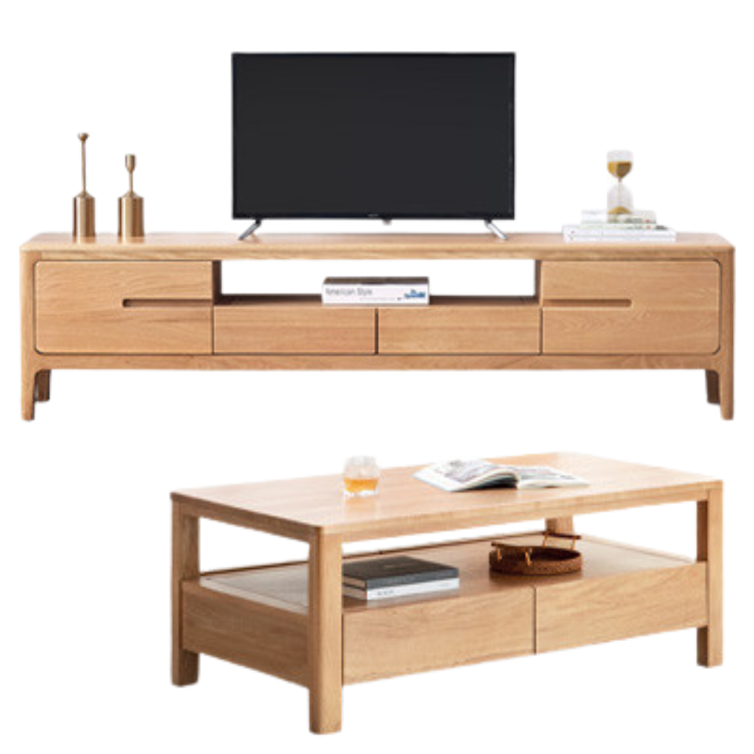 Solid Oak Wood TV Stand for Living Room - Modern Entertainment Center with Storage Shelves, Perfect for TVs up to 65 inches - Durable & Stylish Furniture for Home Theater Setup