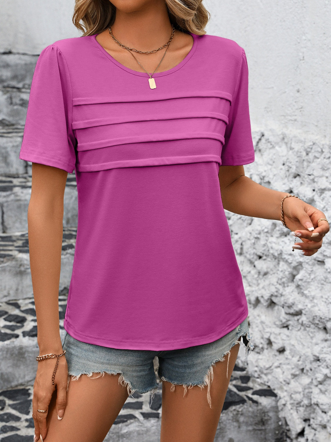 Ivy Lane Women's Round Neck Short Sleeve Casual T-Shirt | Soft Cotton Summer Top for Everyday Wear & Outfits
