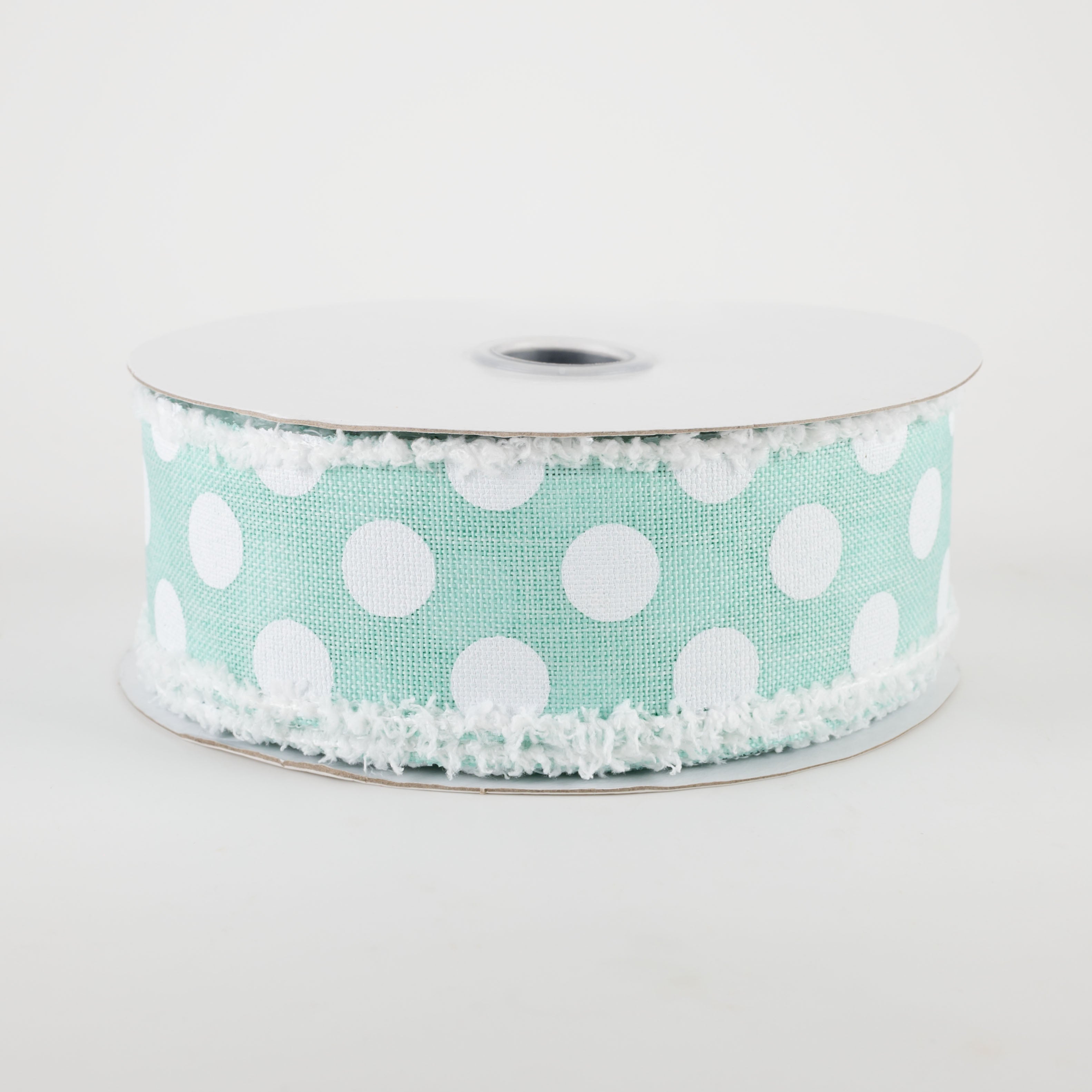 1.5 Inch Medium Polka Dots Fuzzy Edge Ribbon - Mint Green & White Craft Ribbon (10 Yards) for Gift Wrapping, DIY Crafts, Scrapbooking & Party Decorations