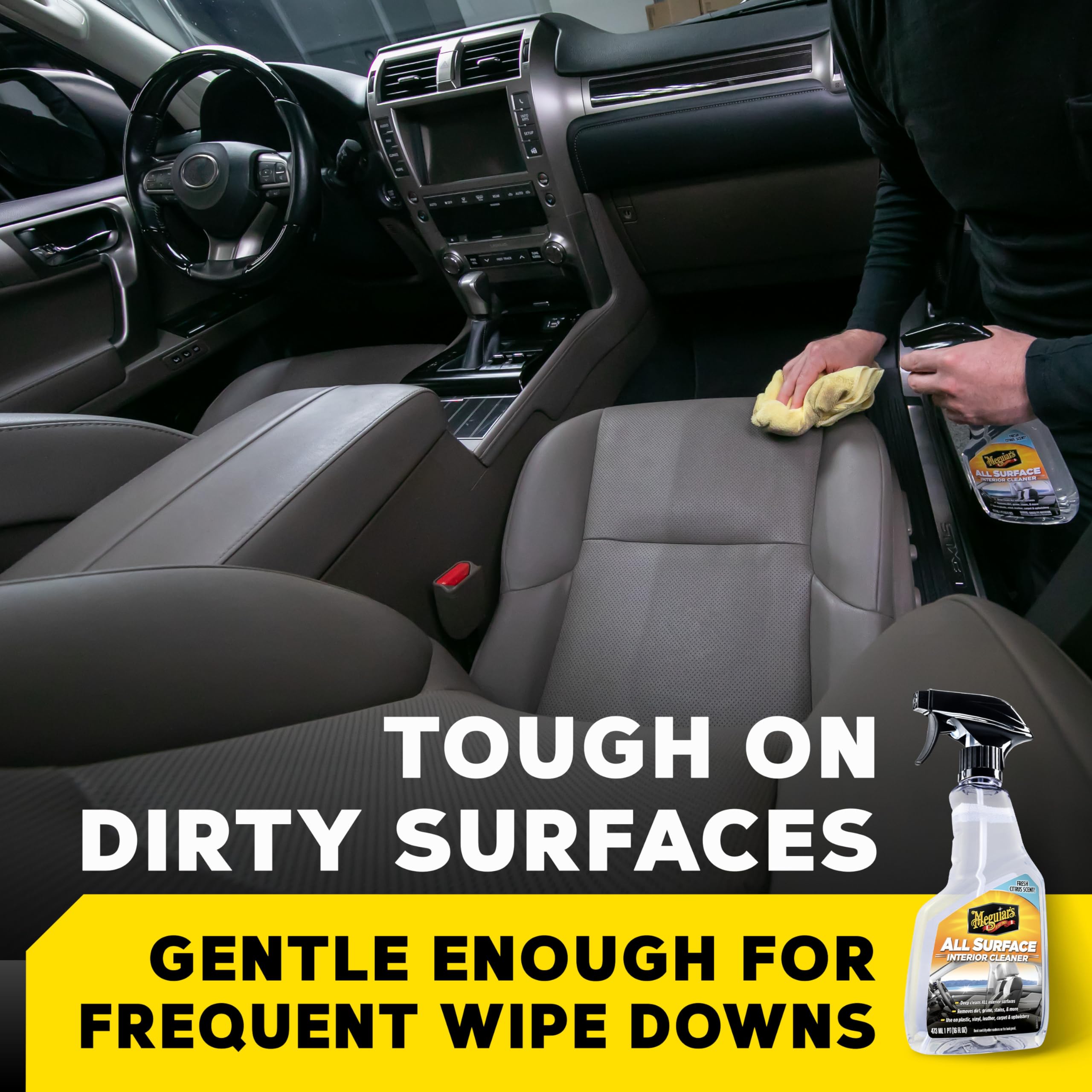 Meguiar's All Surface Interior Cleaner - 16oz | Premium Multi-Purpose Auto Interior Cleaner for Cars, Trucks & SUVs | Safe & Effective Cleaning for Leather, Vinyl, Plastic & Dashboards | Leaves Fresh Scent | Ideal for Car Detailing, Routine Maintenance & Deep Cleaning