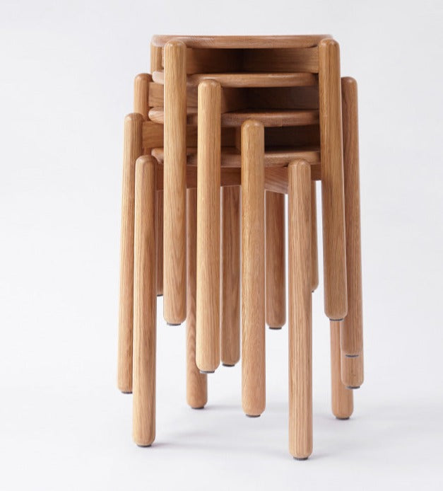 Premium Solid Wood Stackable Stool - Oak, Rubber, Ash, Cherry - Perfect for Home, Office, Kitchen & Outdoor Use