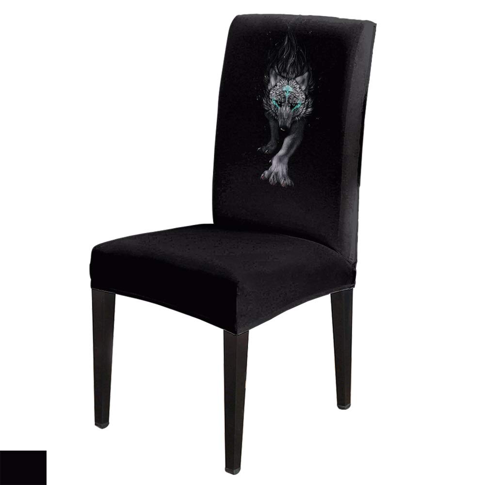 6-Piece Stretch Chair Cover Set - Hand-Painted Ferocious Wolf Animal Pattern, Washable & Soft Kitchen/Dining Chair Covers with Elastic Bottom - Perfect for Home, Hotel, Office & Restaurant Use